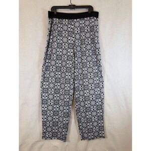 Double Click Womens Black White Medallion Print Wide Leg Elastic Waist Pants XL